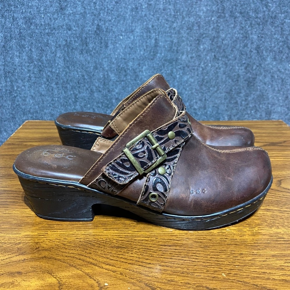 b.o.c. Born Concept Karley Brown Leather‎ Clog Mules Floral Strap Women's 11M